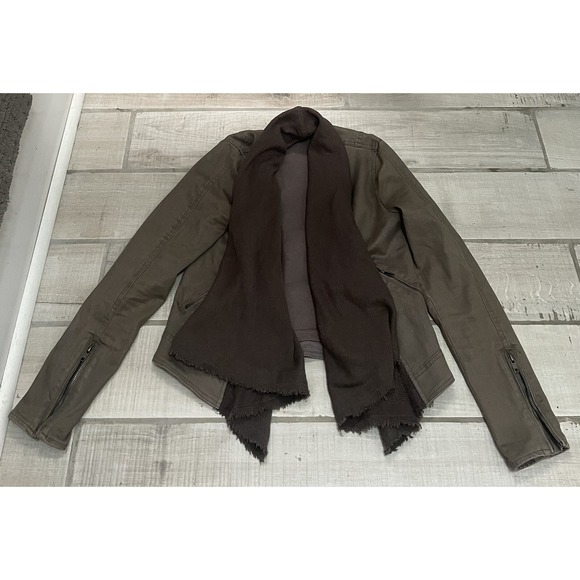 Free People Size 6  Drape Open Front Coated‎ Denim Moto Jacket - Picture 3 of 7